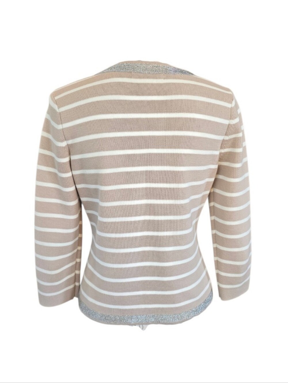 Banana Republic Striped Tan Cream 3/4 Sleeve Knit Cardigan M - Picture 2 of 8
